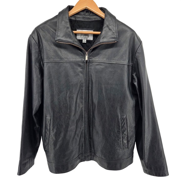 Wilsons Leather M Julian‎ Mens Black Genuine Leather Zip Up Jacket Size L
